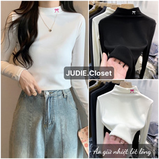 Áo Giữ Nhiệt Nữ Chất Thun Lót Lông Đẹp Mịn Thêu Nơ Cổ Cách Diệu Hàng Cao Cấp Dày Dặn Wommen JUDIE.Closet