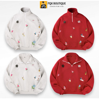 Áo Sweater Cổ Trụ Nỉ Bông Unisex Form Rộng JINGBELL Hình In Nhiều Dễ Thương Có 2 Túi