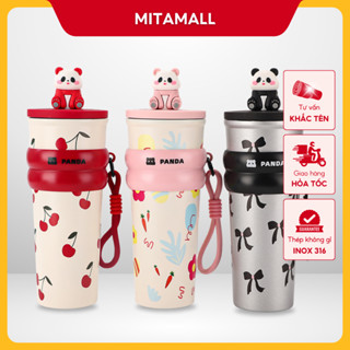 Ly giữ nhiệt MITA Panda 700ML, inox 304 có ống hút, ly giữ nhiệt nóng lạnh có quai xách