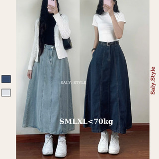  Chân Váy Jeans Dáng Dài SALY Chân Váy Bò Midi 2 Ly Trước chất mềm đẹp basic 