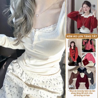 Áo brandy, thun dài tay giả hai dây phối ren hoa nữ, ôm dáng, coquette hoa nhí, kiểu nữ xinh 2 lớp, thu đông len mỏng