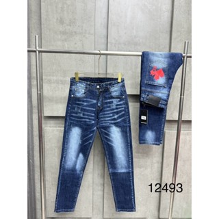 Quần Jeans Biker DSQ Phối Logo Lá Phong Đỏ Loang Màu Hàng Đẹp - Quần Jeans Bò Nam Dày Dặn Hot 2024