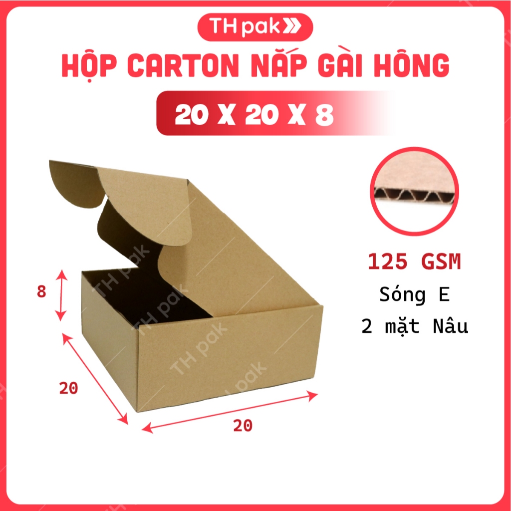 Combo 25 hộp carton nắp gài 20x20x8 vuông vức đựng quà, phụ kiện - TH pak