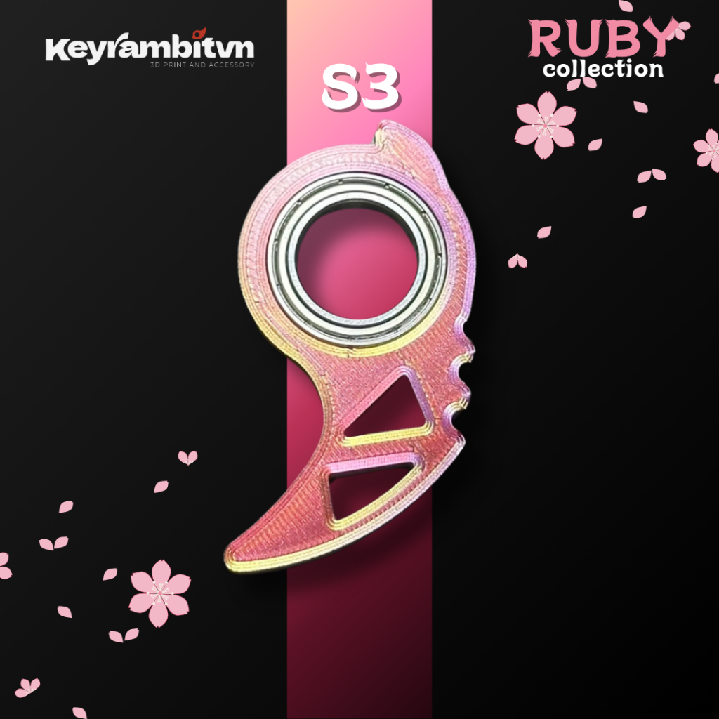 [LIVE] Móc Khóa Xoay - Keyrambit S3 - Vòng Bi Thép Nhật - In 3D - Phiên Bản Hồng Ngọc