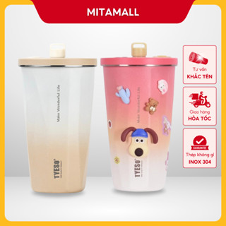 Ly giữ nhiệt khắc tên Tyeso Gradient 600ML, inox 304, giữ nhiệt nóng lạnh kèm theo ống hút inox