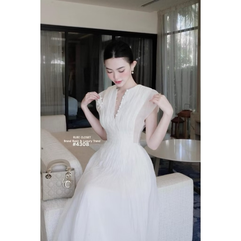 (CHOUCHOU) ĐẦM REN VOAN TAY HẾN CÚC ĐAN DÁNG DÀI THANH LỊCH- RUBY STORE