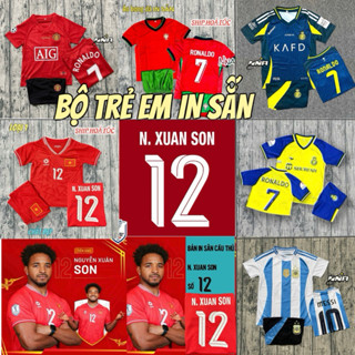 (Xả Kho) Bộ Quần Áo Bóng Đá Trẻ Em/ Áo Đá banh In Tên Số cầu thủ messi, ronaldo
