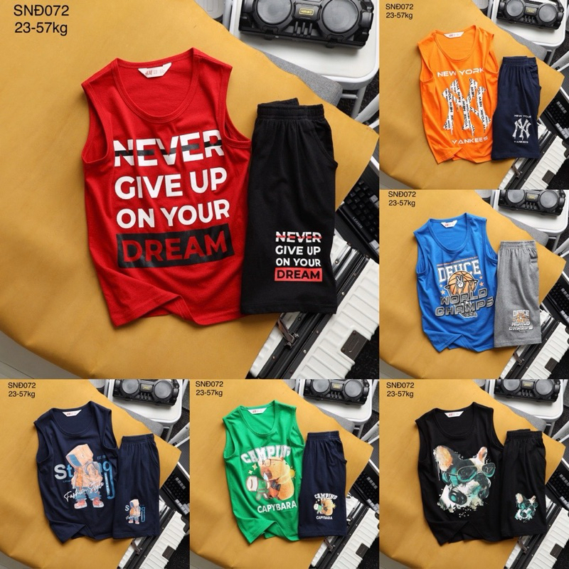 Bộ sát nách bé trai Janeshop, bộ ba lỗ bé trai xuất dư size 23-58kg SNĐ072