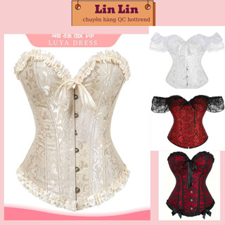 [Có Sẵn] Áo Corset Cúp Ngực Rút Eo Định Hình Dáng Chất Vải Gấm Xương Gân Siêu Sang