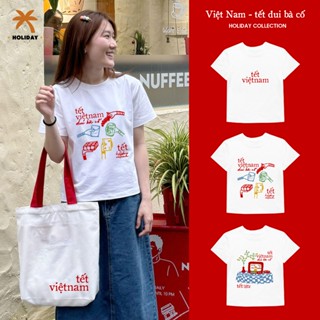 Áo thun nữ baby tee Tết 2025 màu trắng cotton | Holiday Vietnam