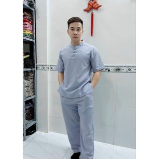 Đồ nam 3 nút trùm đầu tay ngắn đồ lam nam đi chùa  size 40-85kg