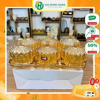  Combo 6 Hũ Thuỷ Tinh Pha Lê Kèm Khay Thuỷ Tinh Cao Cấp Đựng Mứt Tết Lịch Sự Sang Trọng 