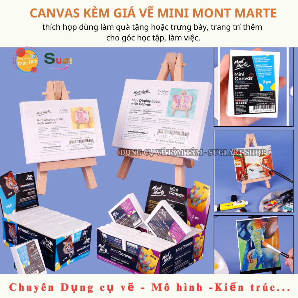 [ Tâm Tâm ] Canvas và giá vẽ mini Mont Marte , Vẽ tranh Acrylic, Sơn dầu, trang trí bàn học
