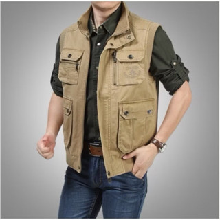 Áo Gilê Thô Kaki Nam Trung Niên Phong Cách Cá Tính Hàng Quảng Châu Chất Mềm Mịn