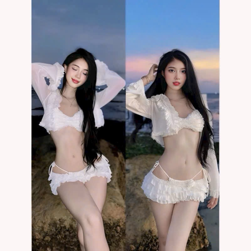 BiKiNi đồ bơi đi biển 4 món BÈO TầNG đính hoa ,chất lưới tiểu thư mềm mịn sang chảnh (THE SI) | BigBuy360 - bigbuy360.vn
