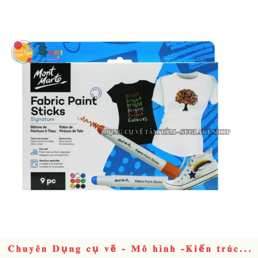 [TÂM TÂM] Bộ bút vẽ vải dạng thỏi Mont Marte Fabric Paint Sticks 9 màu