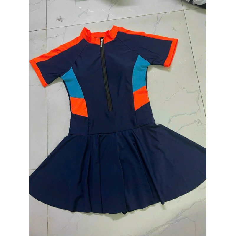 (Có size M,L,XL) BiKiNi đồ bơi đi biển một mảnh dây kéo đen phối xám tay ngắn tay dài , gorm váy có quần bảo hộ THESI | BigBuy360 - bigbuy360.vn