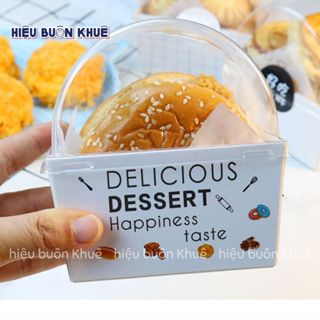 50 Hộp Giấy Nắp Vòm Đựng Bánh Cuộn Ngàn Lớp, Bánh Ngọt, Bánh Mì, Sandwich, Burger Chữ Delicious Dessert
