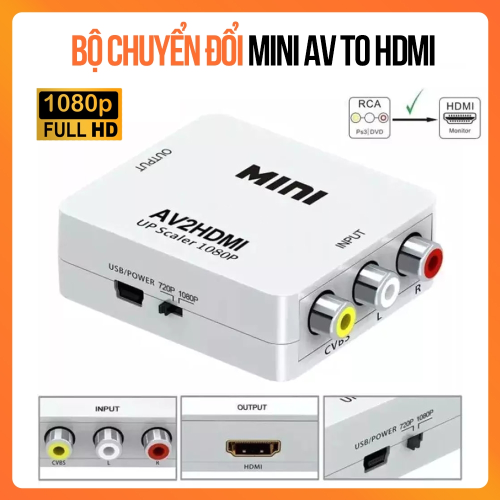 Thiết Bị Chuyển Đổi Mini AV Sang HDMI – Hỗ Trợ Full HD 1080P@60Hz – Kết Nối Đầu AV Ra HDMI