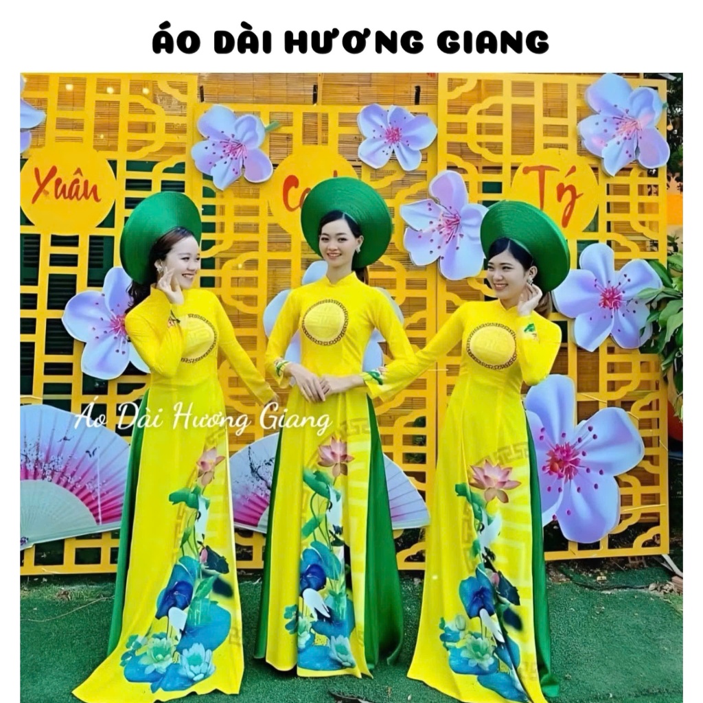 Z72 - *Áo dài dài đồng phục, biểu diễn, múa, nổi bật, màu vàng tươi sáng - Áo Dài Hương Giang