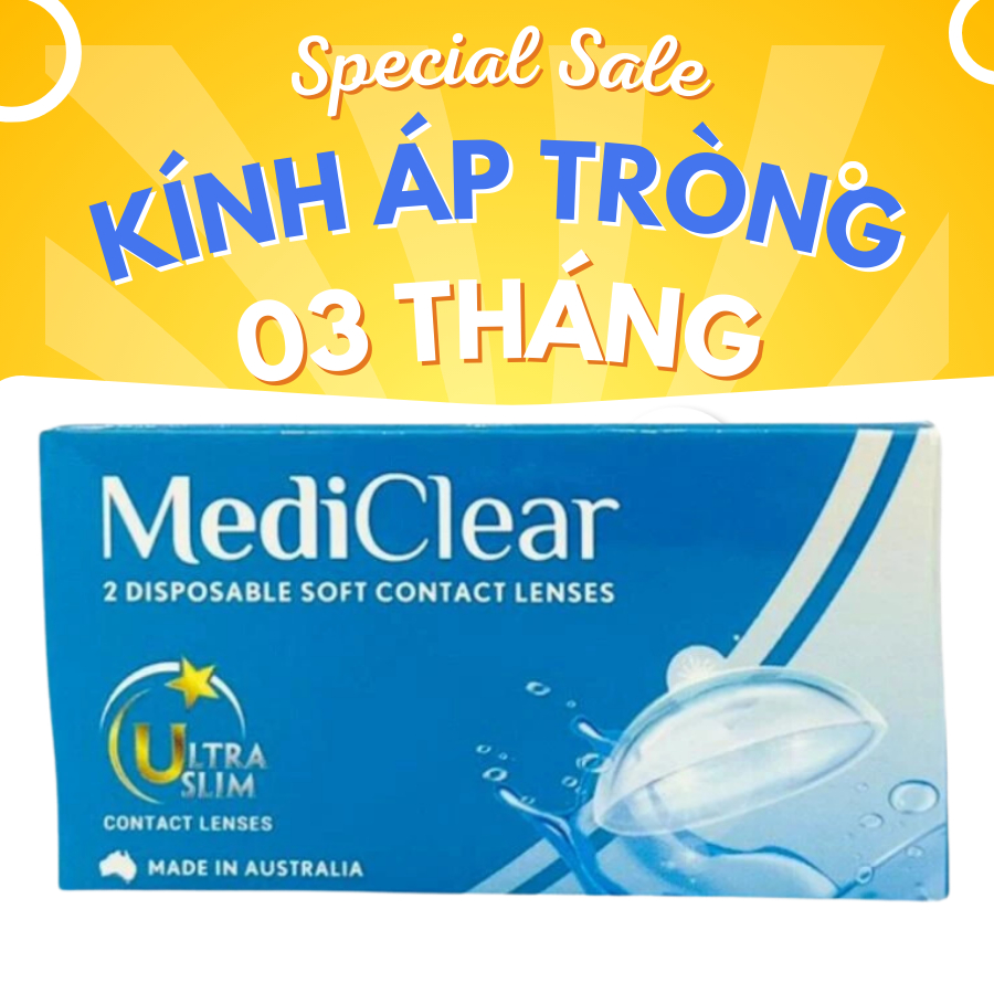 Lens trong 03 tháng ,Kính áp tròng Mediclear trong suốt dùng 3 tháng  Xuất Xứ Úc (Độ từ -1.00 đến -1