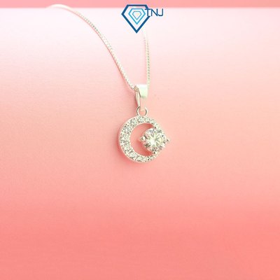 Dây chuyền Moissanite bạc nữ 6ly hình mặt trăng dây sợi mì kèm thẻ tra cứu sang trọng DCNM0035 - Trang Sức TNJ