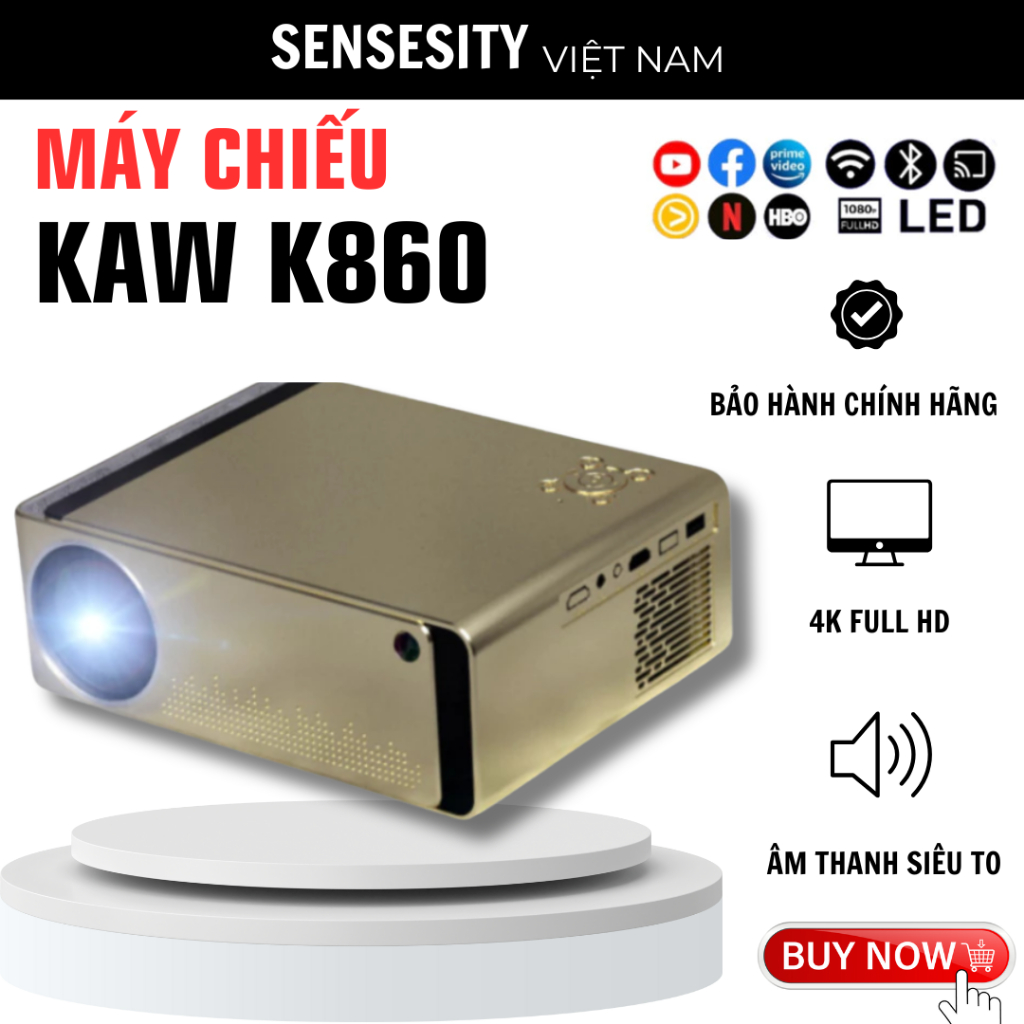 Máy chiếu phim mini KAW K860 - Độ Sáng 13200 Lumens, Auto Lấy Nét, Độ Phân Giải 1080P bảo hành 12 th