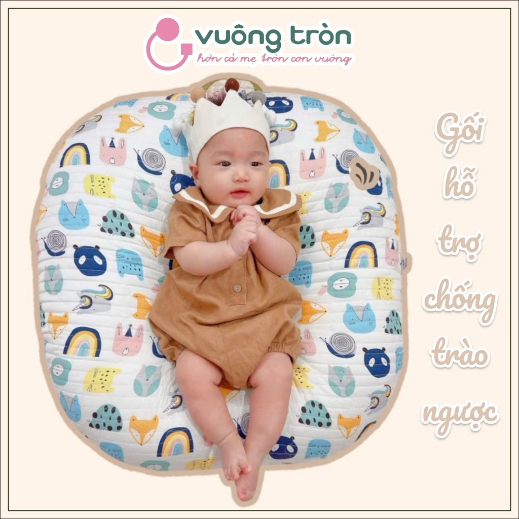 Gối chống trào ngược, chống nôn trớ cho trẻ sơ sinh cao cấp Vuông Tròn