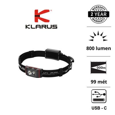 Đèn đội đầu siêu nhẹ KLARUS HM5 độ sáng 800 lumens tầm chiếu xa 103m 3 nguồn sáng chính.