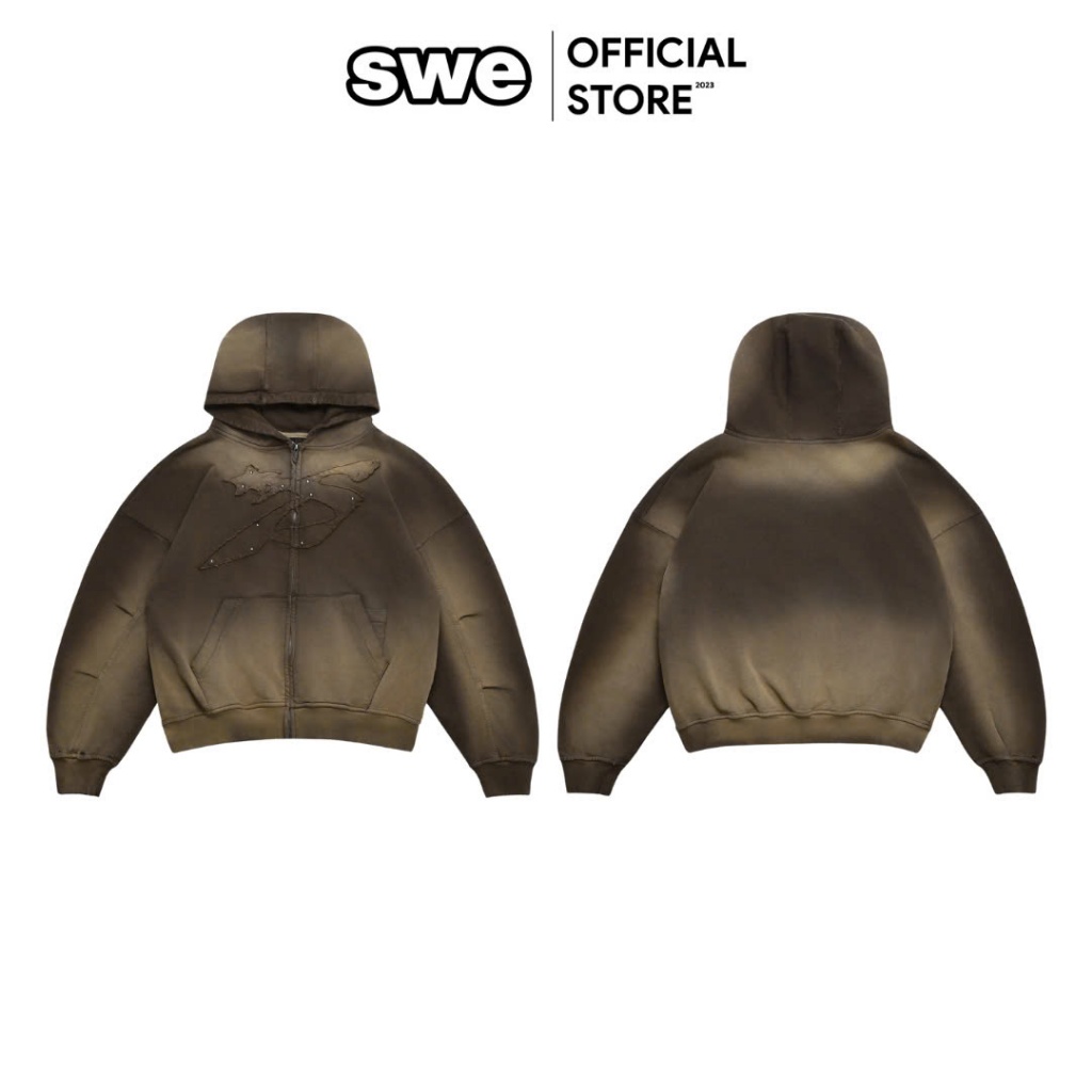Áo Hoodie Zip Đính Đá Unisex Local Brand SWE RIDGE ZIP HOODIE - Nâu