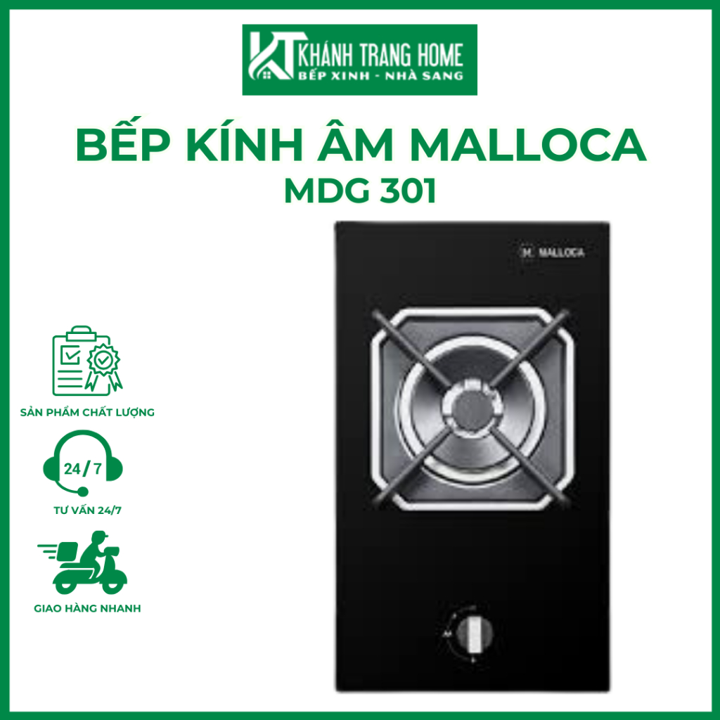Bếp kính âm 1 gas dạng Domino Malloca MDG 301 xuất xứ Việt Nam bảo hành 36 tháng - Khánh Trang Home