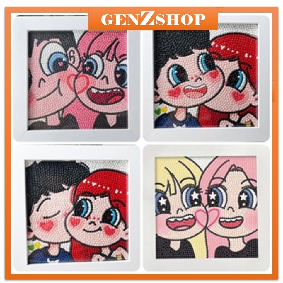 Tranh đính đá CẶP ĐỒI CÓ KHUNG KÈM BỘ DỤNG CỤ ,Bộ tranh kim cương 5D DIY nhiều mẫu cho bé