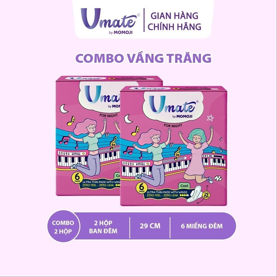 Băng Vệ Sinh Ban Đêm 29cm/33cm Umate by MOMOJI Organic Thế Hệ Mới Mới - Mỏng - Mềm Có Cánh - Combo V