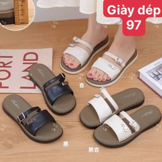 Dép quai ngang nữ thời trang cao 3cm kiểu bệt lê mũi tròn cao su có khoá cài dây girl phố đi mưa chống trơn-giày dép 97