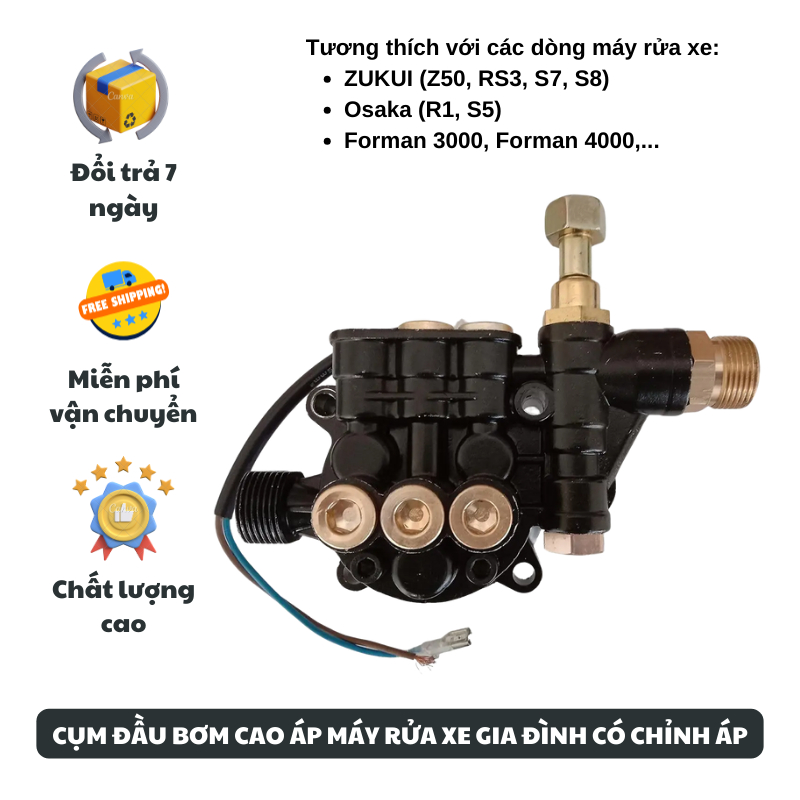 Cụm đầu bơm máy rửa xe gia đình có Chỉnh áp: Zukui, Boss, Osaka, Forman,...