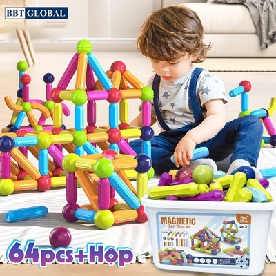 Đồ chơi xếp hình nam châm 64 chi tiết kèm hộp đựng BBT Global H07-64