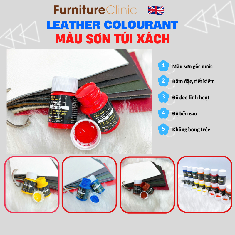 [TẶNG CHỐT MÀU] Màu sơn da gốc nước đẹp bền tiết kiệm Hãng Furniture Clinic – Leather Colourant 20ml