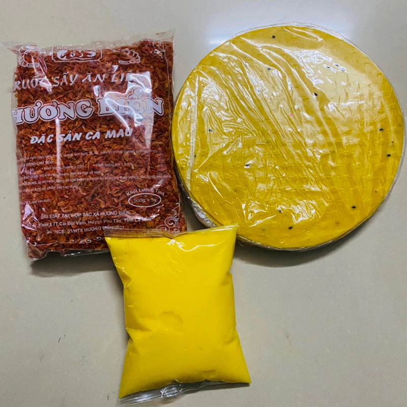 Sét bánh tráng nướng 3 món gồm 1kg bánh nướng mè vàng 500gam tép xấy 500gam bơ trứng gà