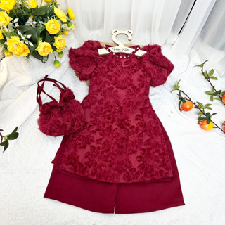 AD21 (Kèm Túi ) Sét Áo Dài Cổ Yếm Tay Bồng Lông Yến Phượng Phối Quần Lụa Cho Bé Gái 2025 Vani Kids