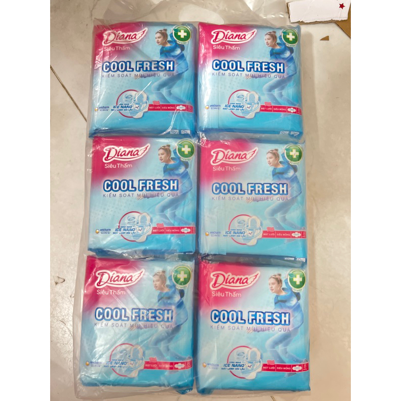 6 gói Diana Siêu Thấm Cool Fresh Siêu Mỏng Cánh (gói 8 miếng)