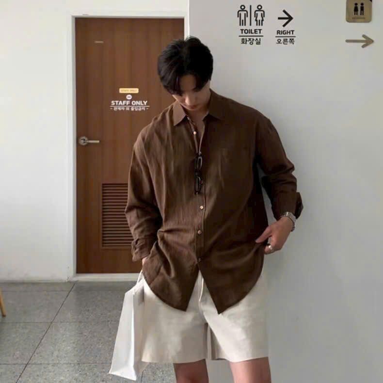 Combo Áo Sơ Mi Nam BigSize Dài Tay DOLARO Chất Linen Cao Cấp Kèm Quần Short Kaki Đen, Phong Cách Hàn Quốc Thoải mái | BigBuy360 - bigbuy360.vn