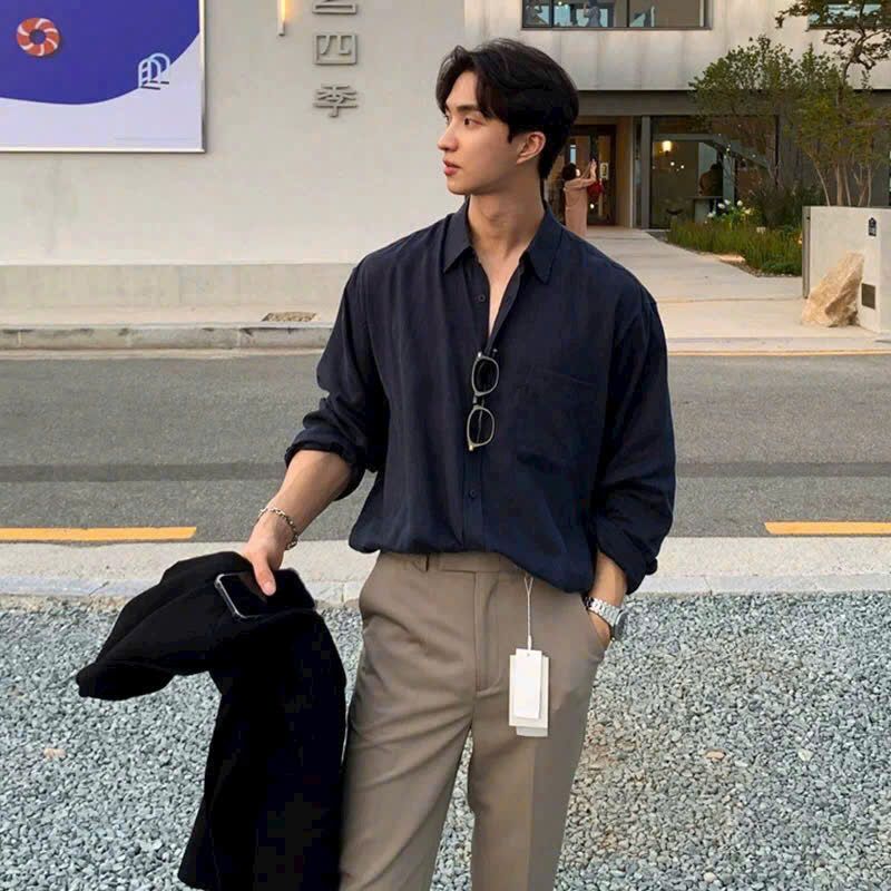 Combo Áo Sơ Mi Nam BigSize Dài Tay DOLARO Chất Linen Cao Cấp Kèm Quần Short Kaki Đen, Phong Cách Hàn Quốc Thoải mái | BigBuy360 - bigbuy360.vn