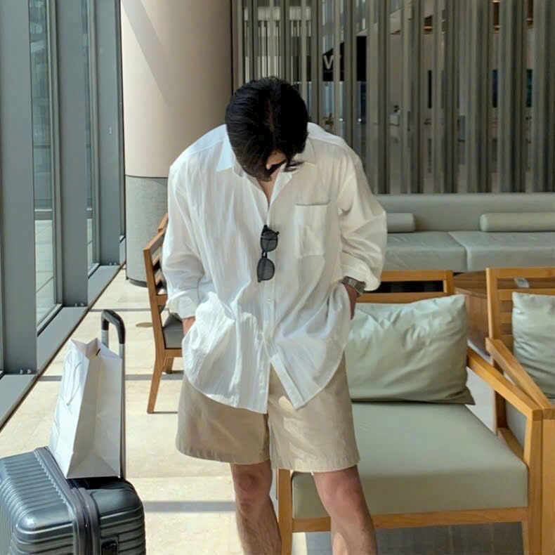 Combo Áo Sơ Mi Nam BigSize Dài Tay DOLARO Chất Linen Cao Cấp Kèm Quần Short Kaki Đen, Phong Cách Hàn Quốc Thoải mái | BigBuy360 - bigbuy360.vn