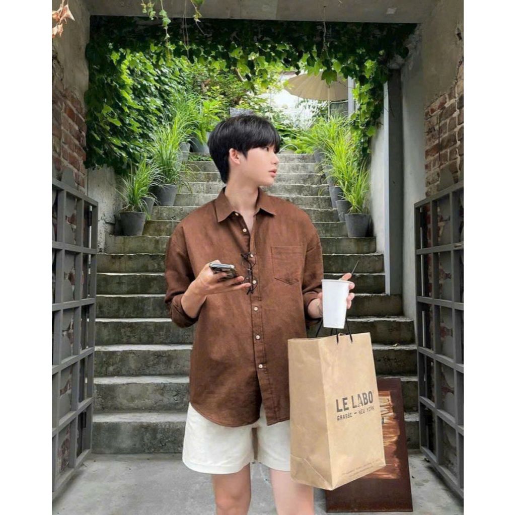 Combo Áo Sơ Mi Nam BigSize Dài Tay DOLARO Chất Linen Cao Cấp Kèm Quần Short Kaki Đen, Phong Cách Hàn Quốc Thoải mái | BigBuy360 - bigbuy360.vn