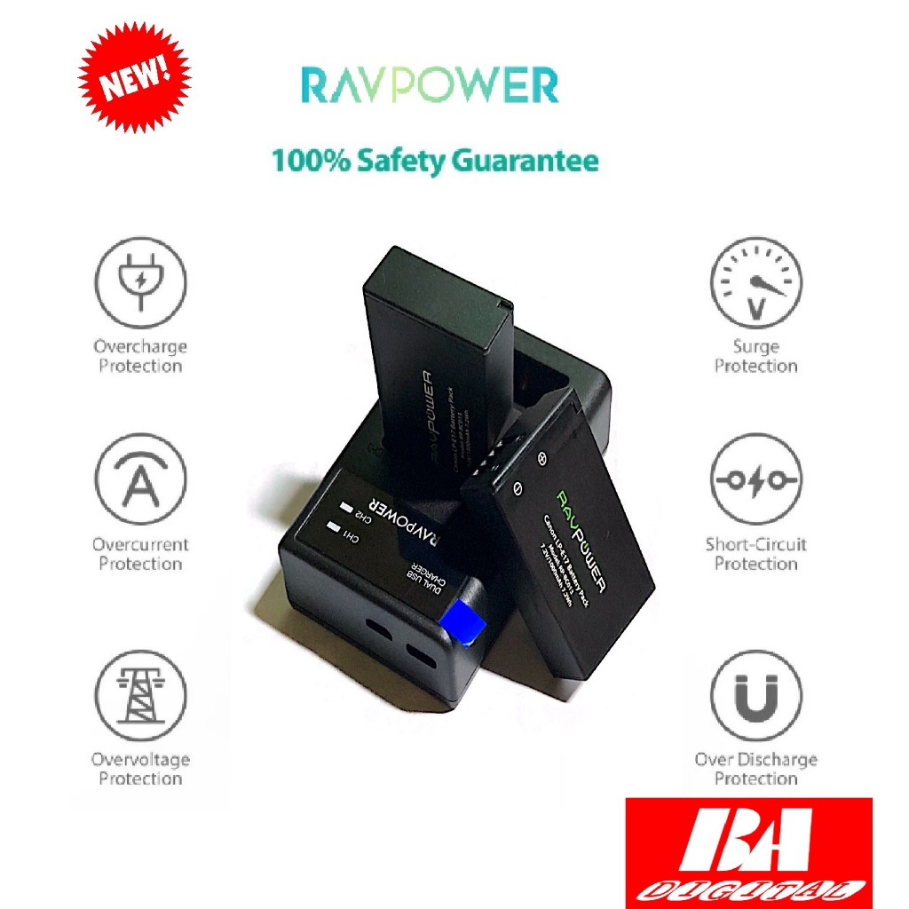 Bộ 2 PIN + SẠC ĐÔI Canon LP-E17 RAVPOWER Cho Canon 77D 750D 760D 800D 8000D 200D M3 M5 M6, EOS RP...