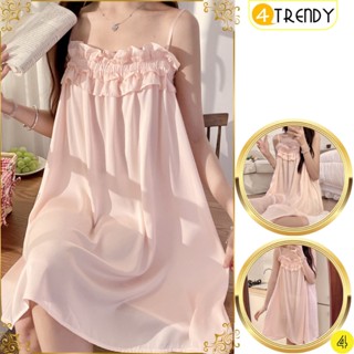 Váy Ngủ 2 Dây 4TRENDY Chất Lụa Pháp Cao Cấp Bèo Ngực Dáng Suông