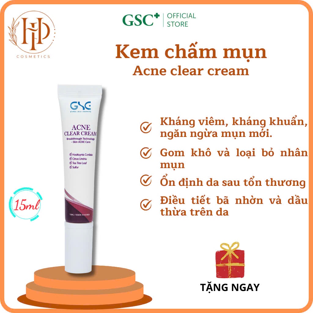 Kem mụn, kem chấm mụn, làm khô cồi mụn GSC Acne Clear Cream tuýp 15ml