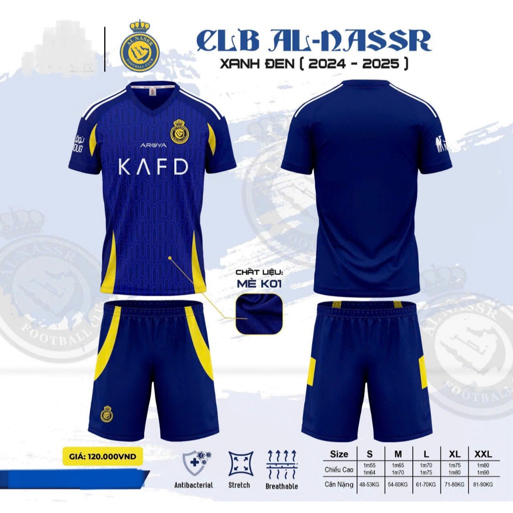 Bộ Quần Áo Đá Banh RoNaldo - Al Nassr Xanh Đen