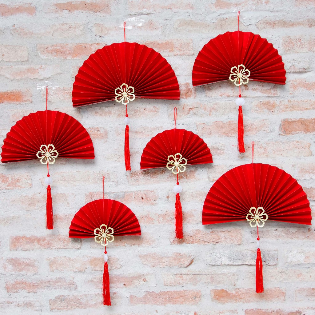 Set Quạt Đỏ Có Dây Treo Quạt Bán Nguyệt