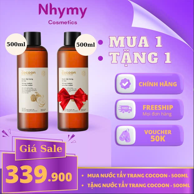 (Mua 1 tặng 1) Nước tẩy trang bí đao Cocoon tẩy sạch makeup & giảm dầu 500ml tặng Nước tẩy trang bí 